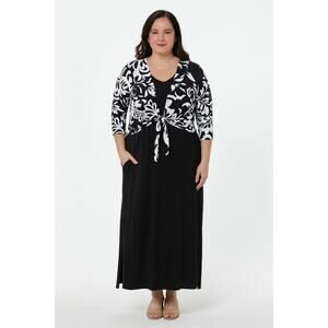 Isaac Mizrahi Live! Black & White Floral Maxi Dress with Shrug Women’s XL NWOT